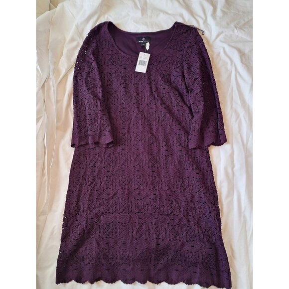 RN Studio Ronni Nicole Dress Size L Purple Lined Lace Overlay - Picture 2 of 7